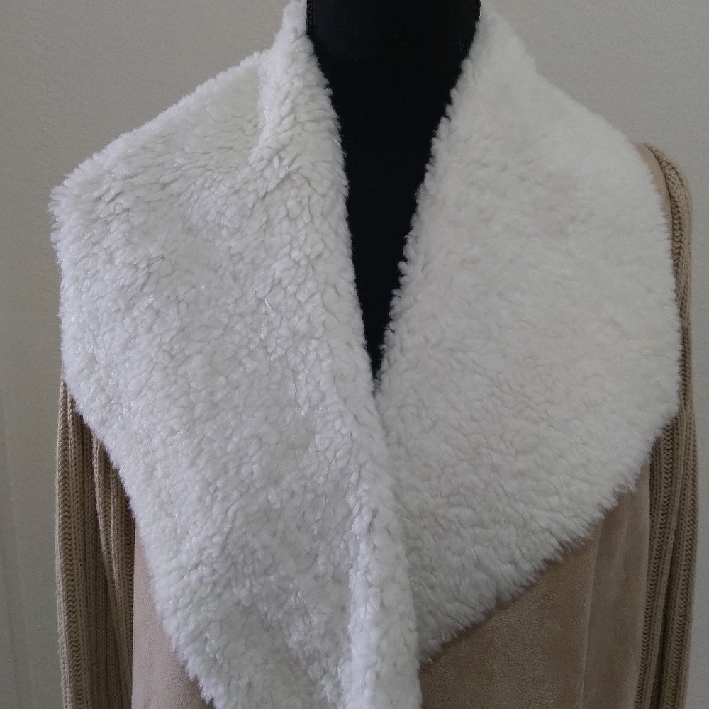 Faded Glory Tan Faux Suede/ Faux Sherpa Collar Lining  Long Sleeve Cardi… - Picture 5 of 9